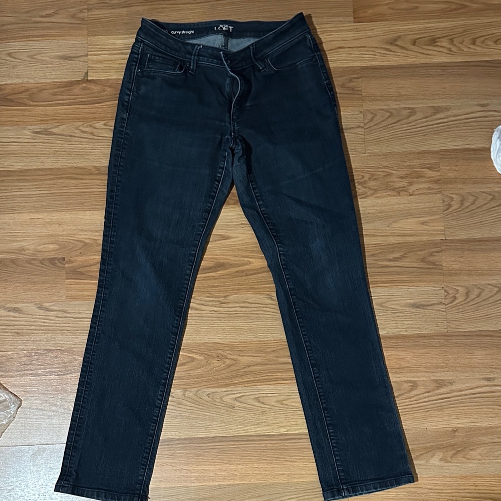 LOFT Curvy Straight Dark Blue Jeans